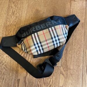 Burberry Black and Tan Plaid Belt Bag